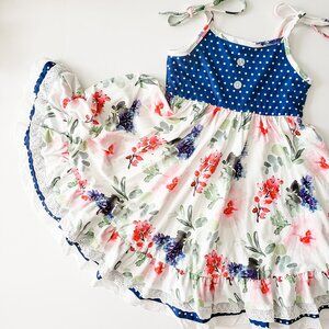Jane + Jo Floral House Dress with Navy Polka Dots
